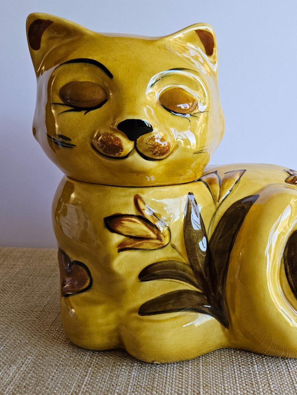 Vintage MCM Cat Cookie Jar Los Angeles Potteries 1960 Hand Decorated